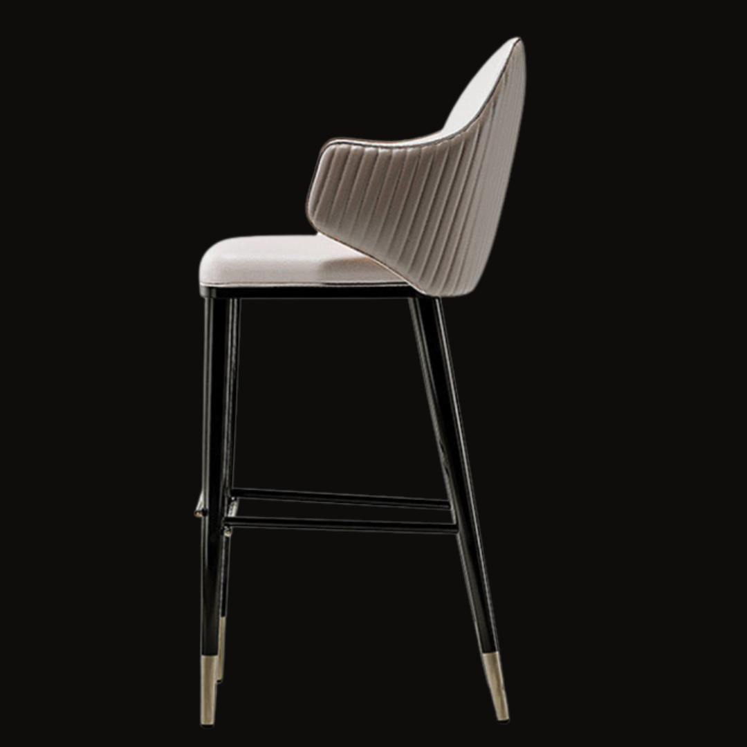 Elegant White Faux Leather Bar Stool with High Back and Gold Accents