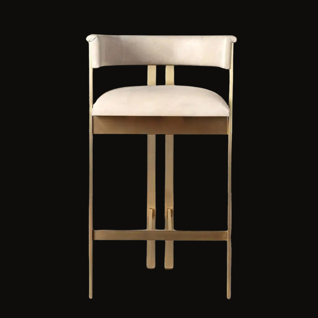 Modern Gold Bar Stool with Upholstered Seat and Backrest