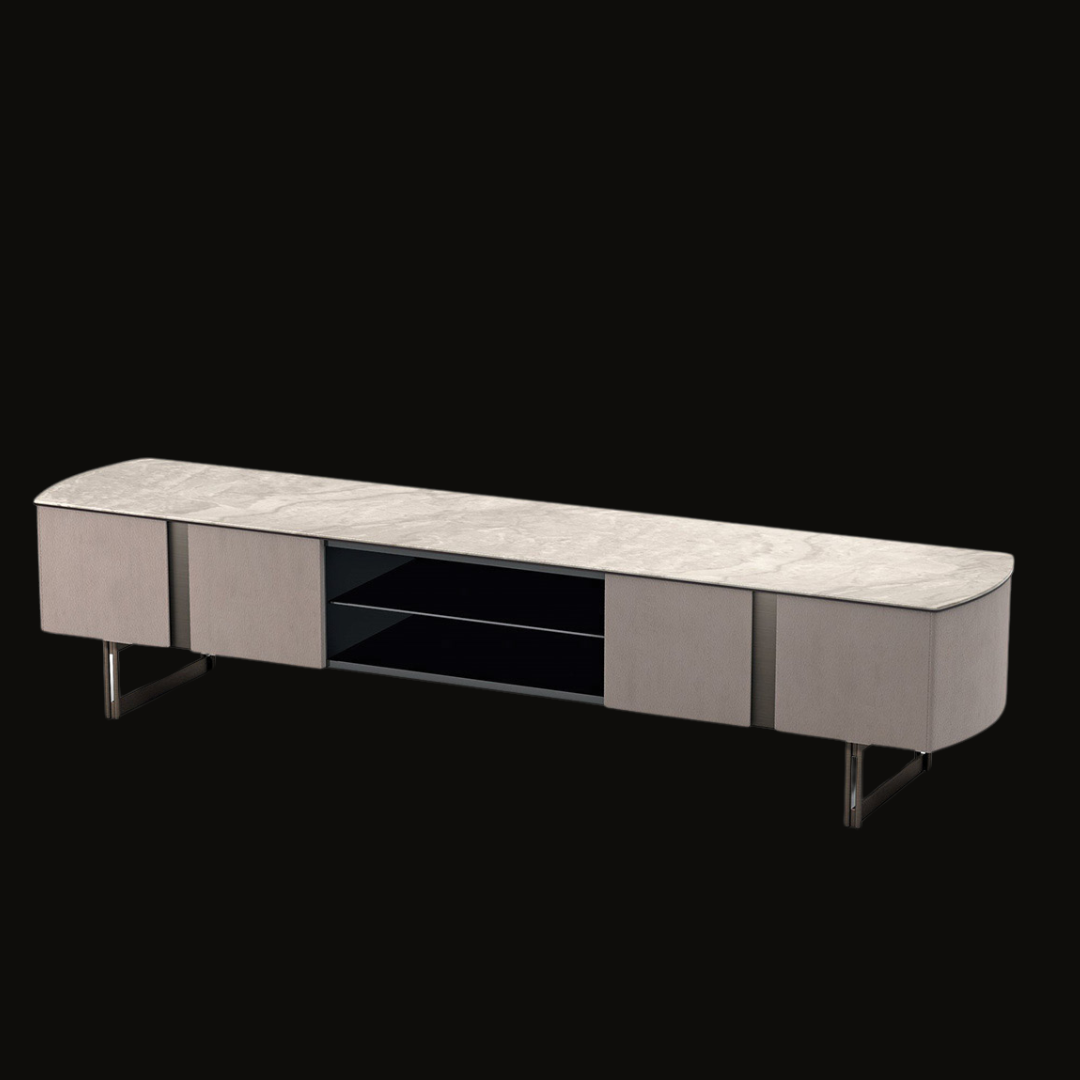 Modern TV Stand with Marble Top and Rounded Edges