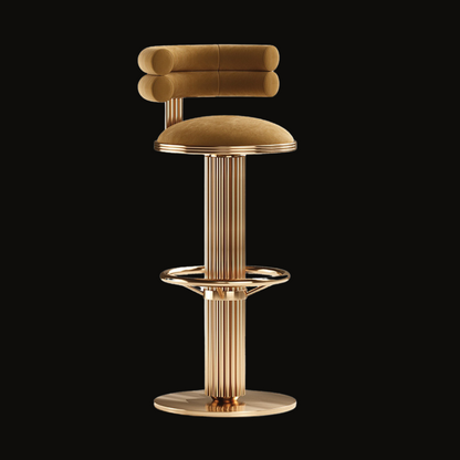 Art Deco Gold Bar Stool | Velvet Seat & Fluted Base
