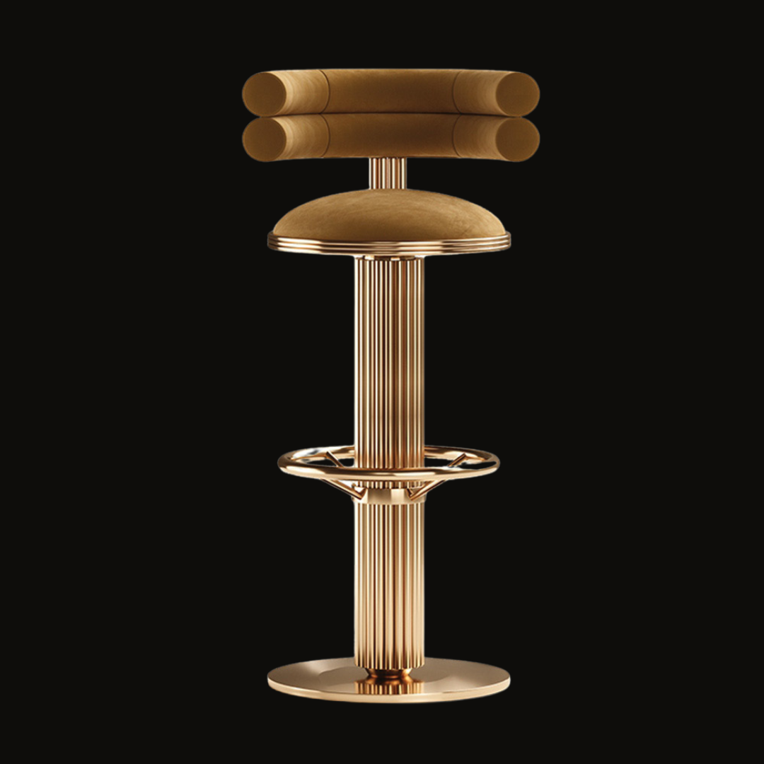 Art Deco Gold Bar Stool | Velvet Seat & Fluted Base