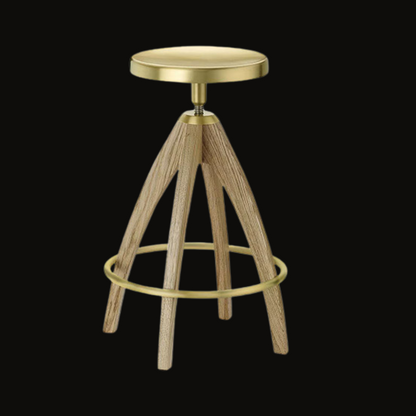 Industrial Gold and Wood Bar Stool | Adjustable Height & Footrest