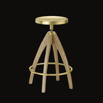 Industrial Gold and Wood Bar Stool | Adjustable Height & Footrest