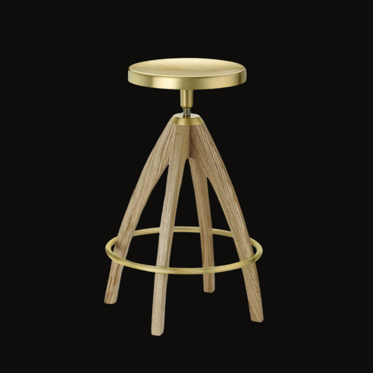 Industrial Gold and Wood Bar Stool | Adjustable Height & Footrest