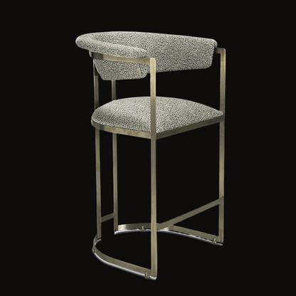 Rustic Velvet Bar Stool with Gold Frame and Curved Backrest