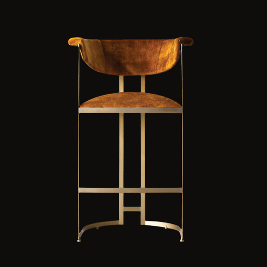Rustic Velvet Bar Stool with Gold Frame and Curved Backrest