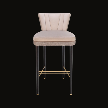 Modern Beige Upholstered Bar Stool with Gold Accents