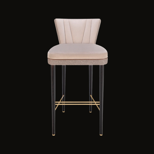 Modern Beige Upholstered Bar Stool with Gold Accents