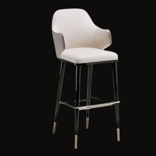 Elegant White Faux Leather Bar Stool with High Back and Gold Accents