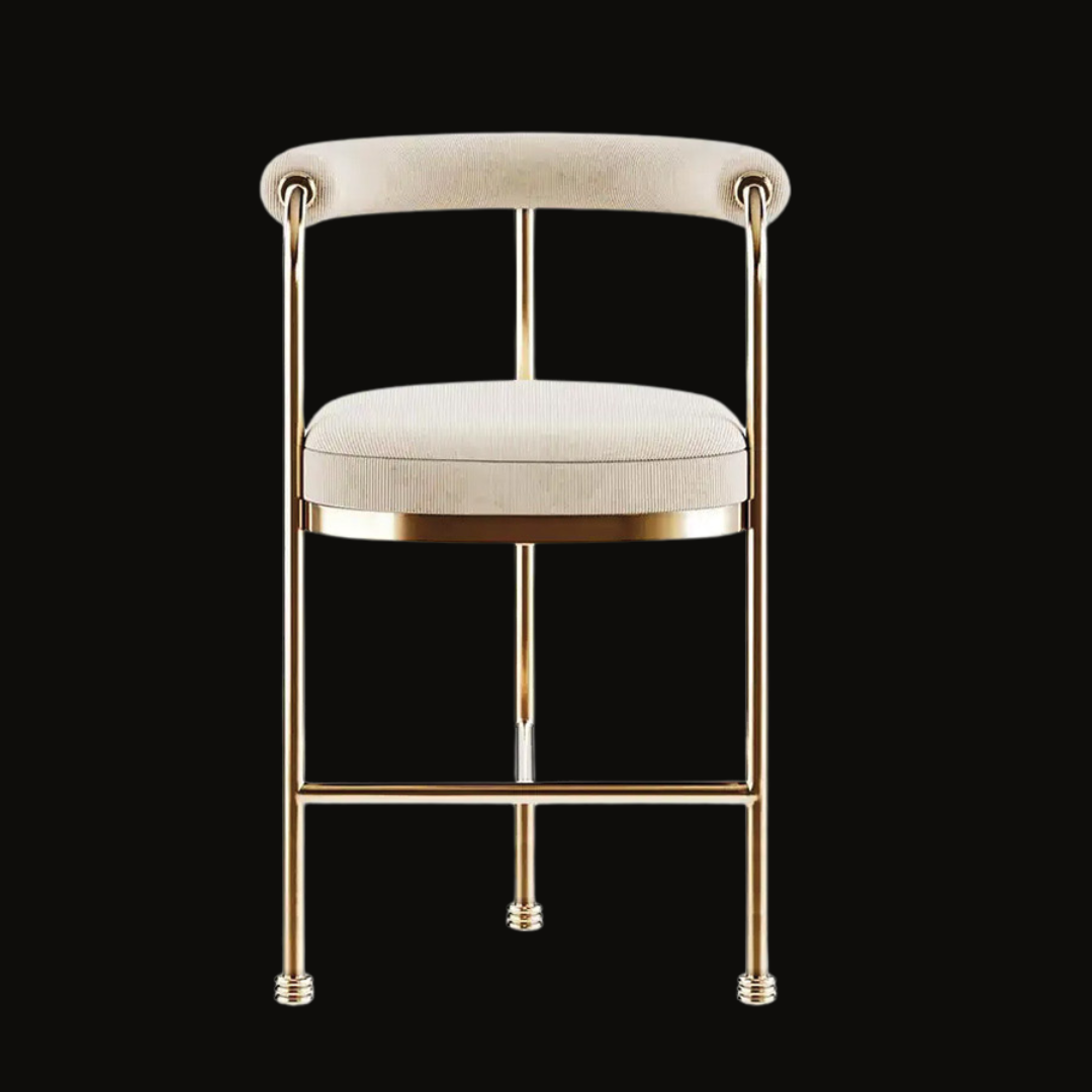 Modern Beige Upholstered Bar Stool with Polished Gold Frame