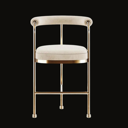Modern Beige Upholstered Bar Stool with Polished Gold Frame