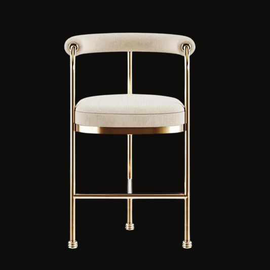 Modern Beige Upholstered Bar Stool with Polished Gold Frame