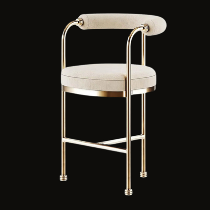 Modern Beige Upholstered Bar Stool with Polished Gold Frame