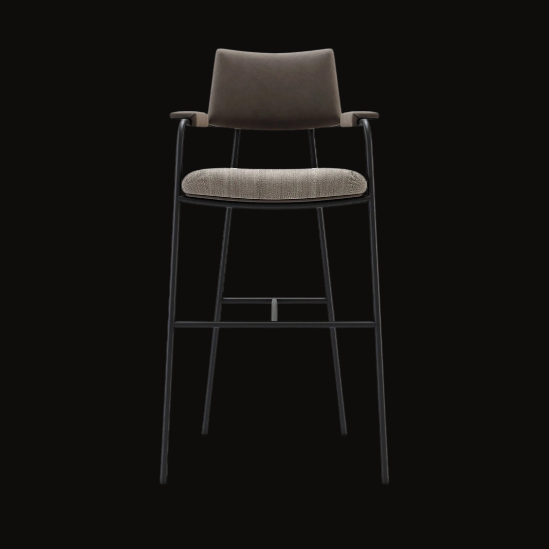 Industrial Modern Bar Stool | Faux Leather Backrest & Fabric Seat