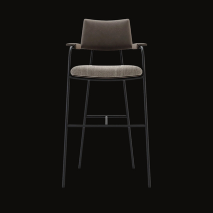 Industrial Modern Bar Stool | Faux Leather Backrest & Fabric Seat
