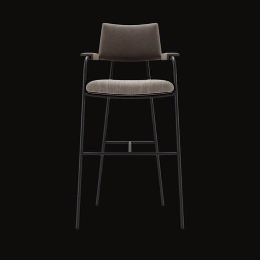 Industrial Modern Bar Stool | Faux Leather Backrest & Fabric Seat