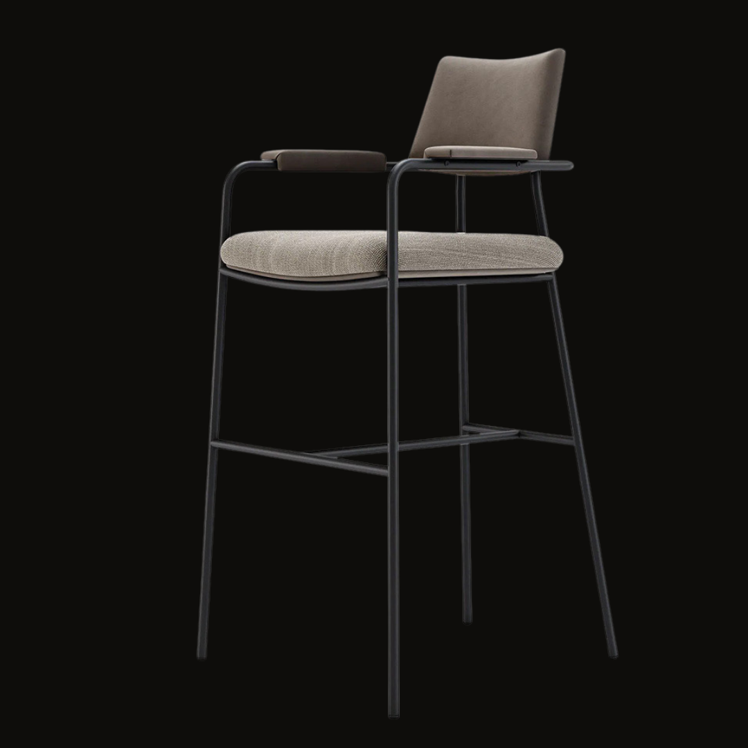 Industrial Modern Bar Stool | Faux Leather Backrest & Fabric Seat