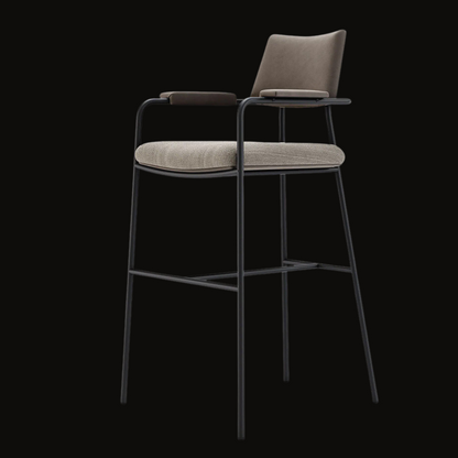 Industrial Modern Bar Stool | Faux Leather Backrest & Fabric Seat