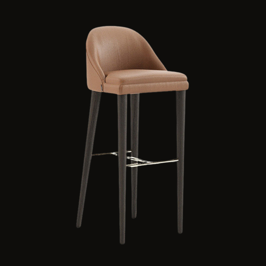 Classic Brown Faux Leather Bar Stool with Tapered Legs and Footrest