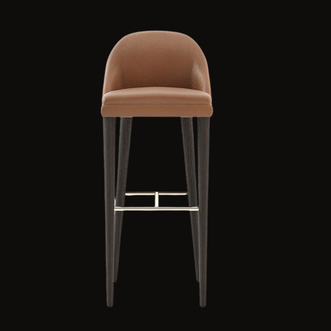 Classic Brown Faux Leather Bar Stool with Tapered Legs and Footrest