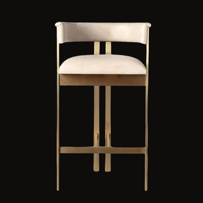 Modern Gold Bar Stool with Upholstered Seat and Backrest