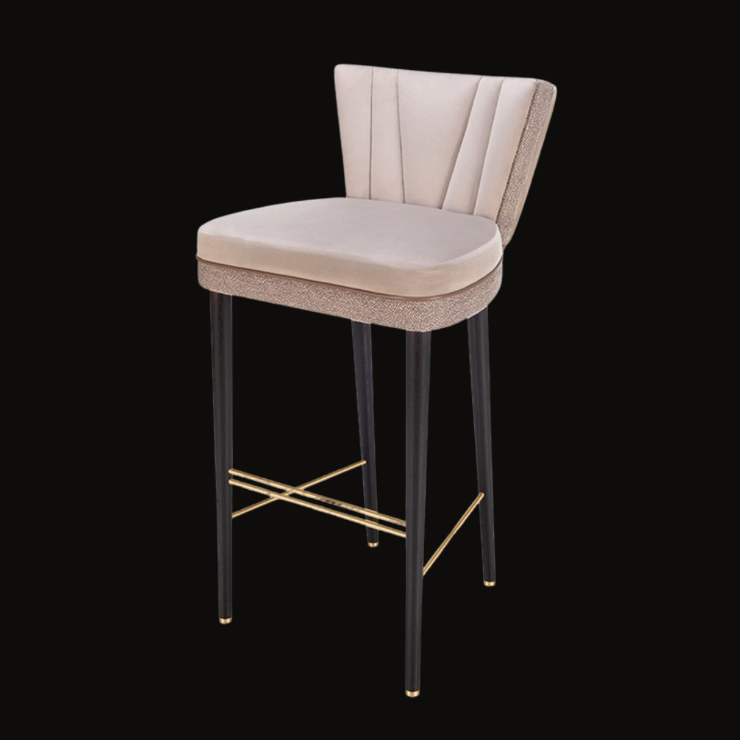 Modern Beige Upholstered Bar Stool with Gold Accents
