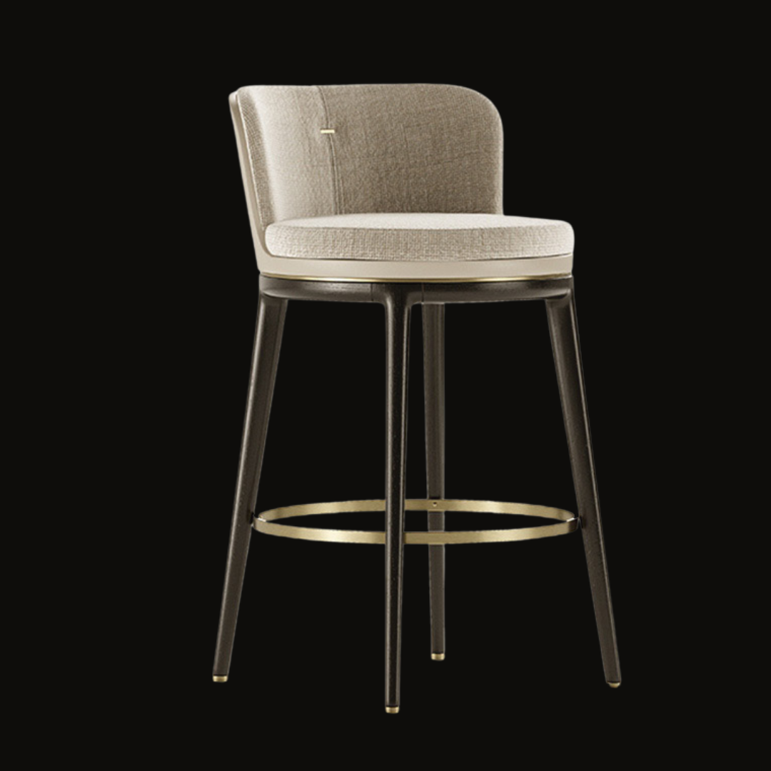 Contemporary Upholstered Bar Stool with Brass Accents