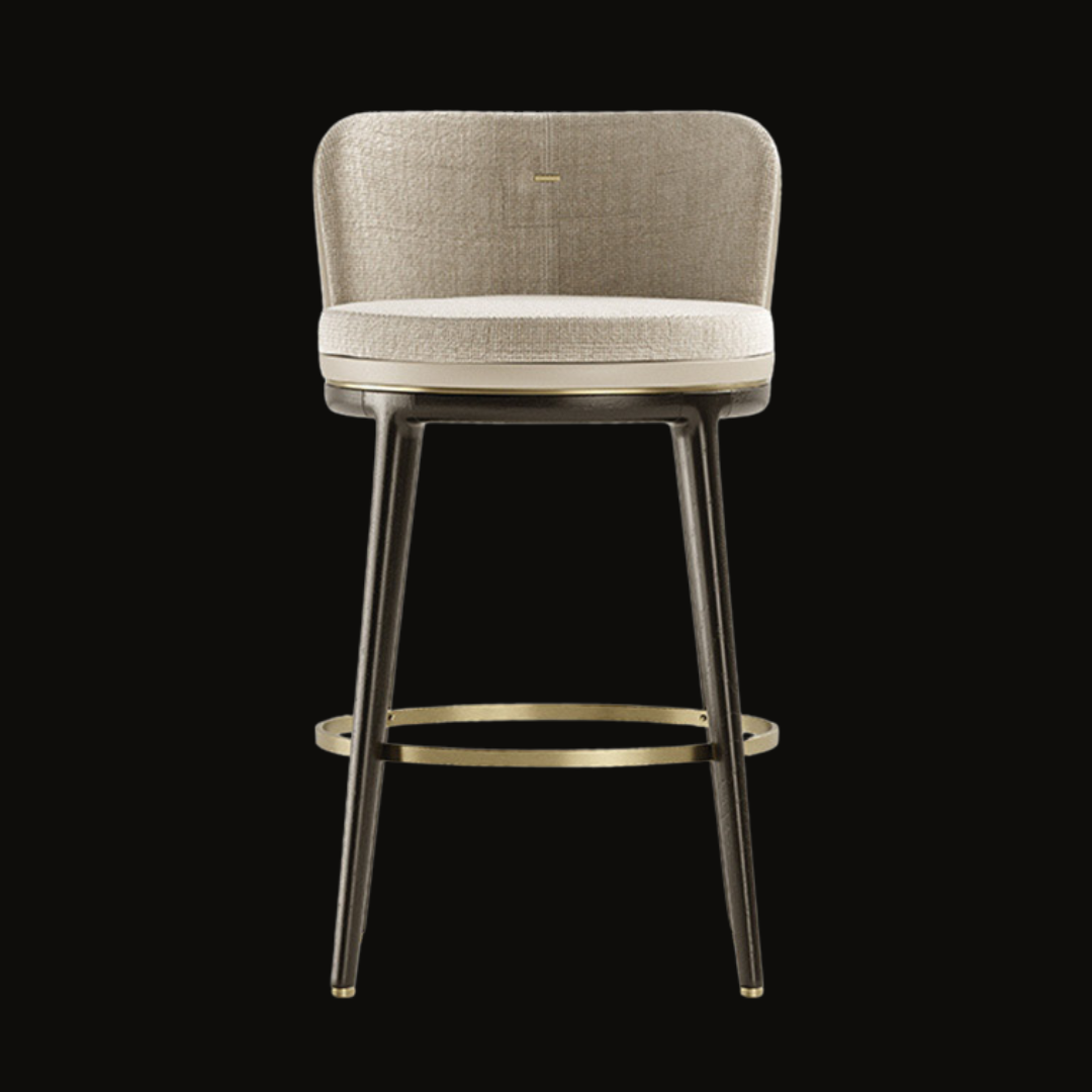 Contemporary Upholstered Bar Stool with Brass Accents