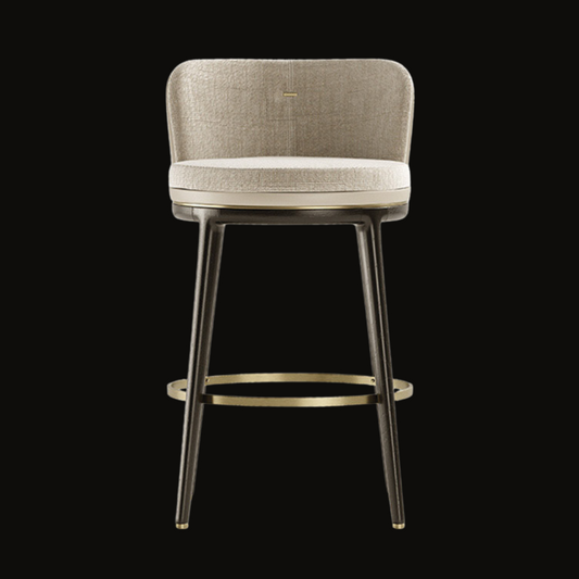 Contemporary Upholstered Bar Stool with Brass Accents