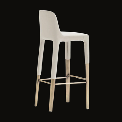 Minimalist White Faux Leather Bar Stool with Metallic Legs