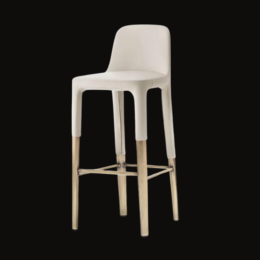 Minimalist White Faux Leather Bar Stool with Metallic Legs