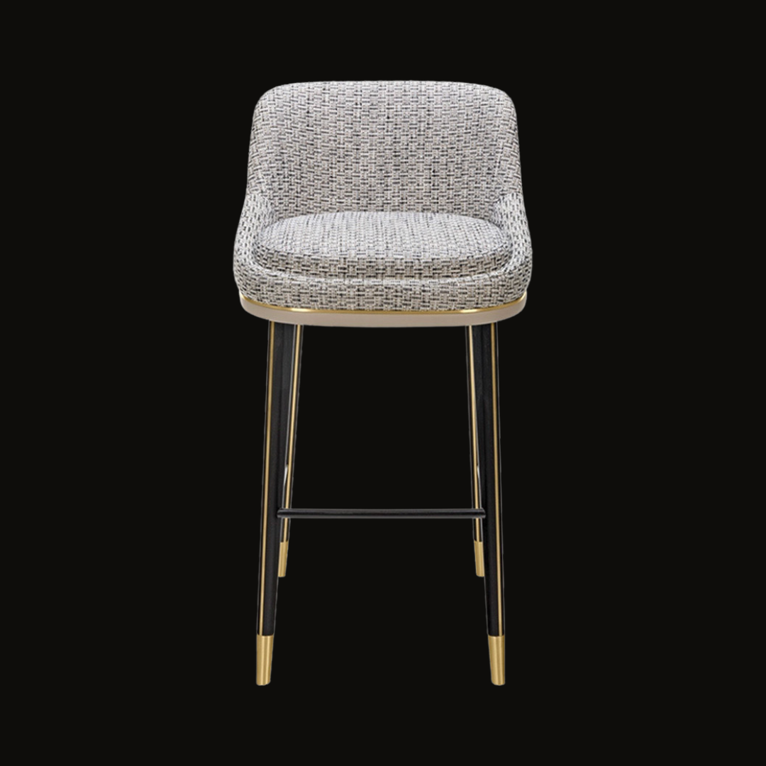Modern Textured Upholstered Bar Stool with Gold Accents