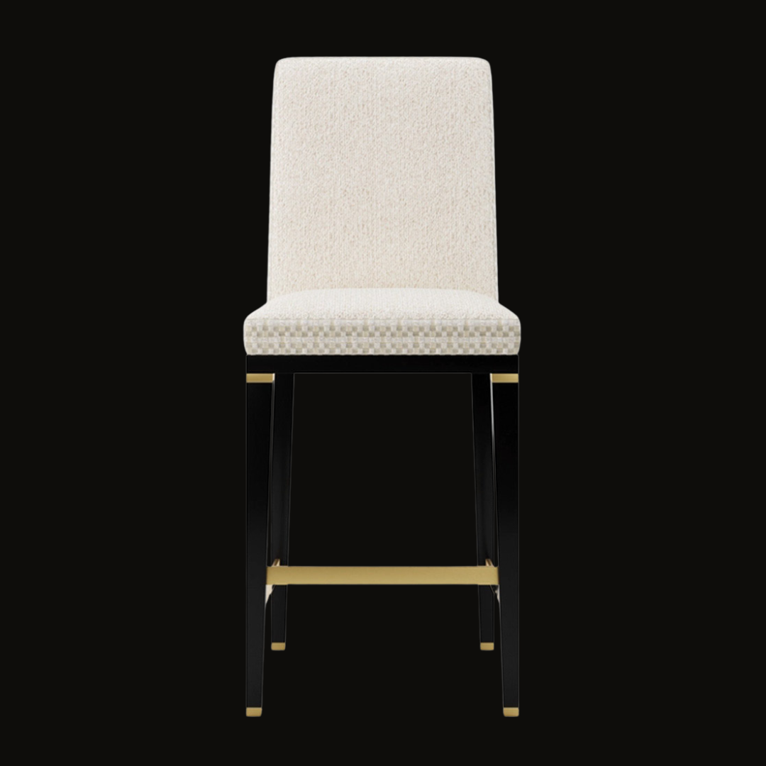 Elegant High-Back Upholstered Bar Stool with Gold and Black Accents