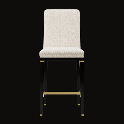 Elegant High-Back Upholstered Bar Stool with Gold and Black Accents