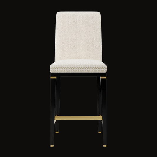 Elegant High-Back Upholstered Bar Stool with Gold and Black Accents