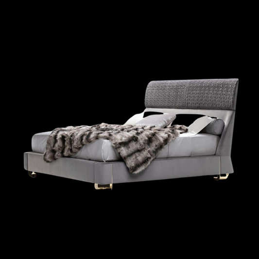 Luxurious Upholstered Gray Bed with Padded Headboard | Modern Bedroom Furniture