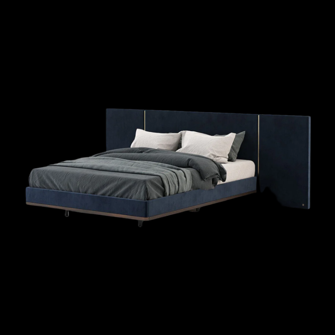 Modern Navy Upholstered Bed with Extended Headboard | Lux Sleep Collection