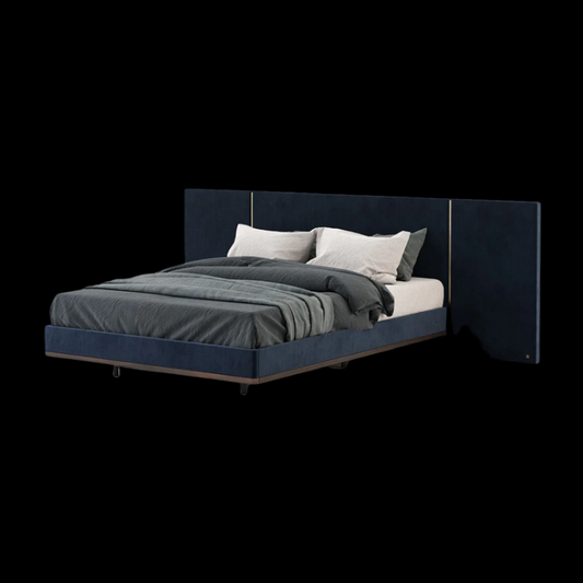 Modern Navy Upholstered Bed with Extended Headboard | Lux Sleep Collection