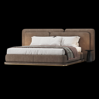 Modern Brown Upholstered Bed with Panel Headboard | Luxury Bedroom Furniture