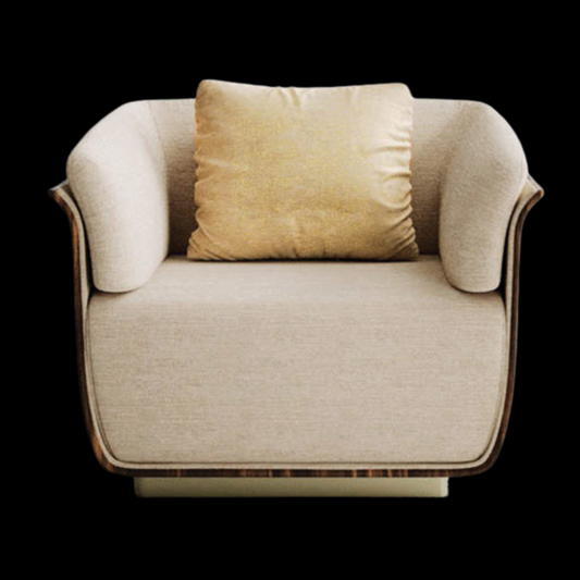 "Luxurious Beige Fabric Armchair with Curved Arms | Inside Home Studio"