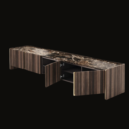 Luxury Modern TV Unit with Marble Top and Wooden Finish