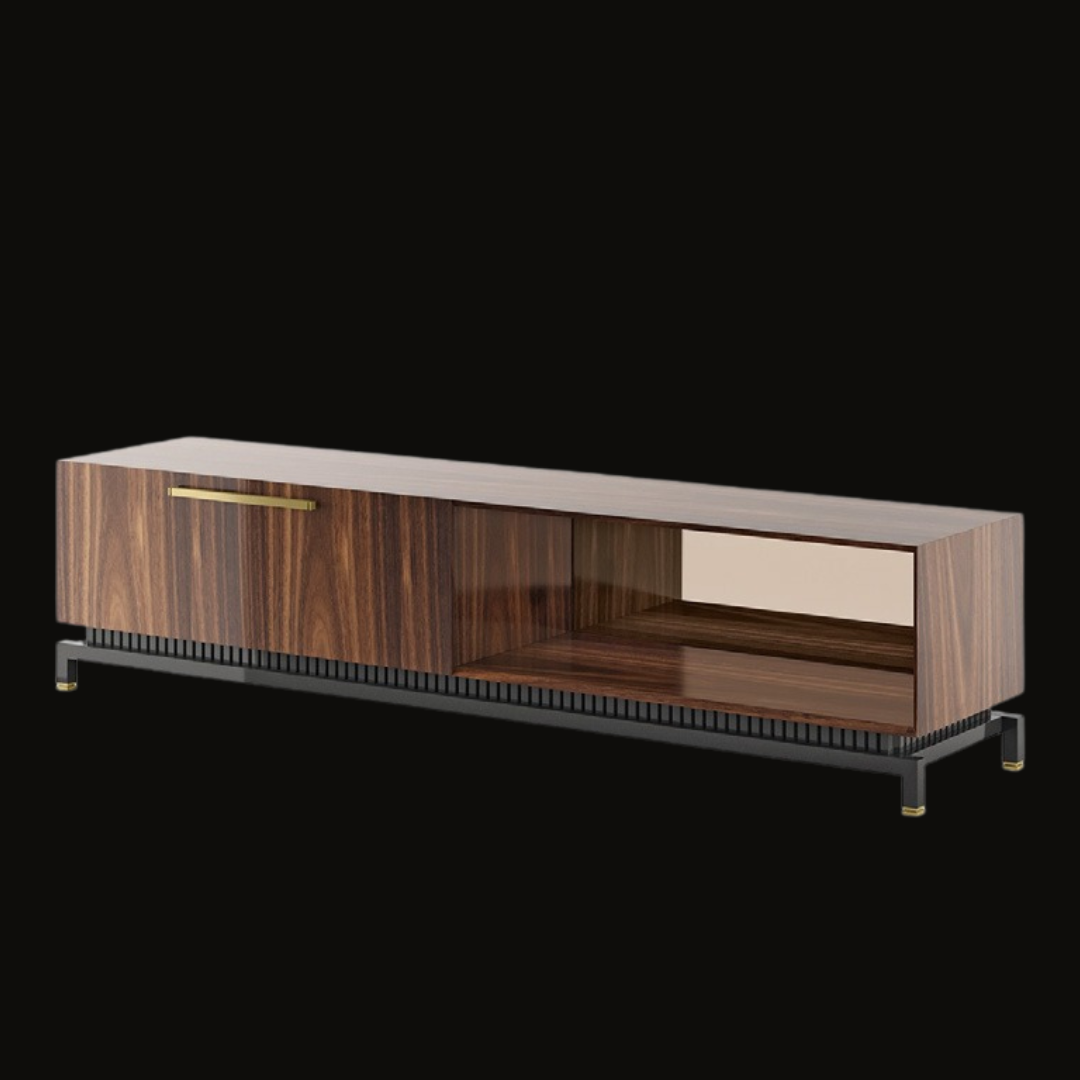 Modern Wooden TV Unit with Gold Accents