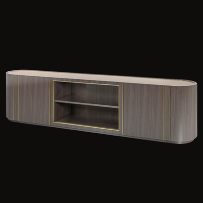 Contemporary TV Unit with Rounded Edges and Gold Detailing
