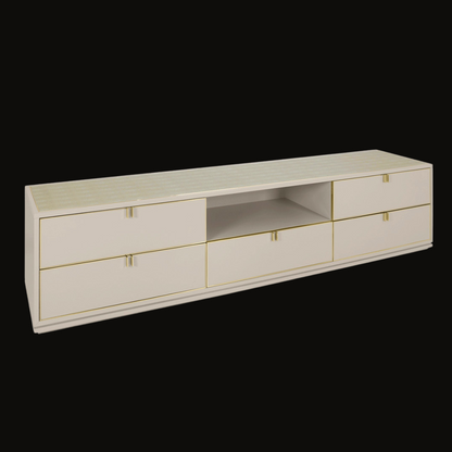 Elegant Cream TV Unit with Gold Detailing and Ample Storage