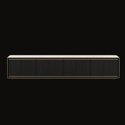 Luxury Modern TV Console – Minimalist Black with Gold Accents
