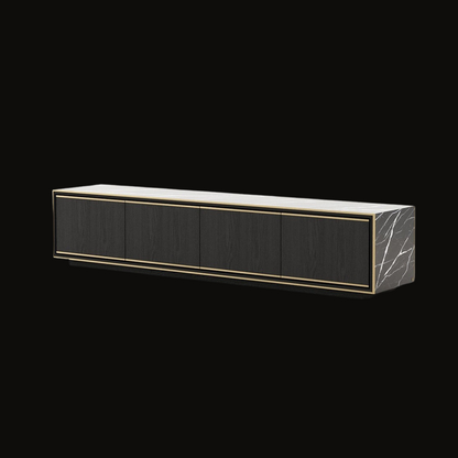 Luxury Modern TV Console – Minimalist Black with Gold Accents
