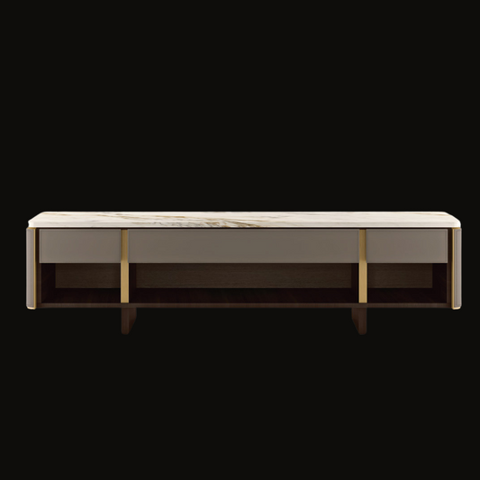 Modern Luxury TV Console with Marble Finish and Gold Accents