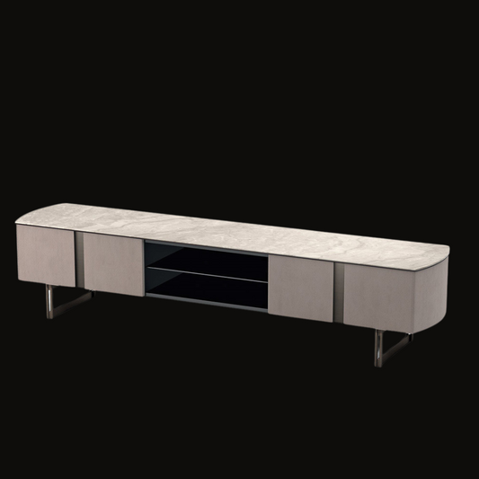 Modern TV Stand with Marble Top and Rounded Edges