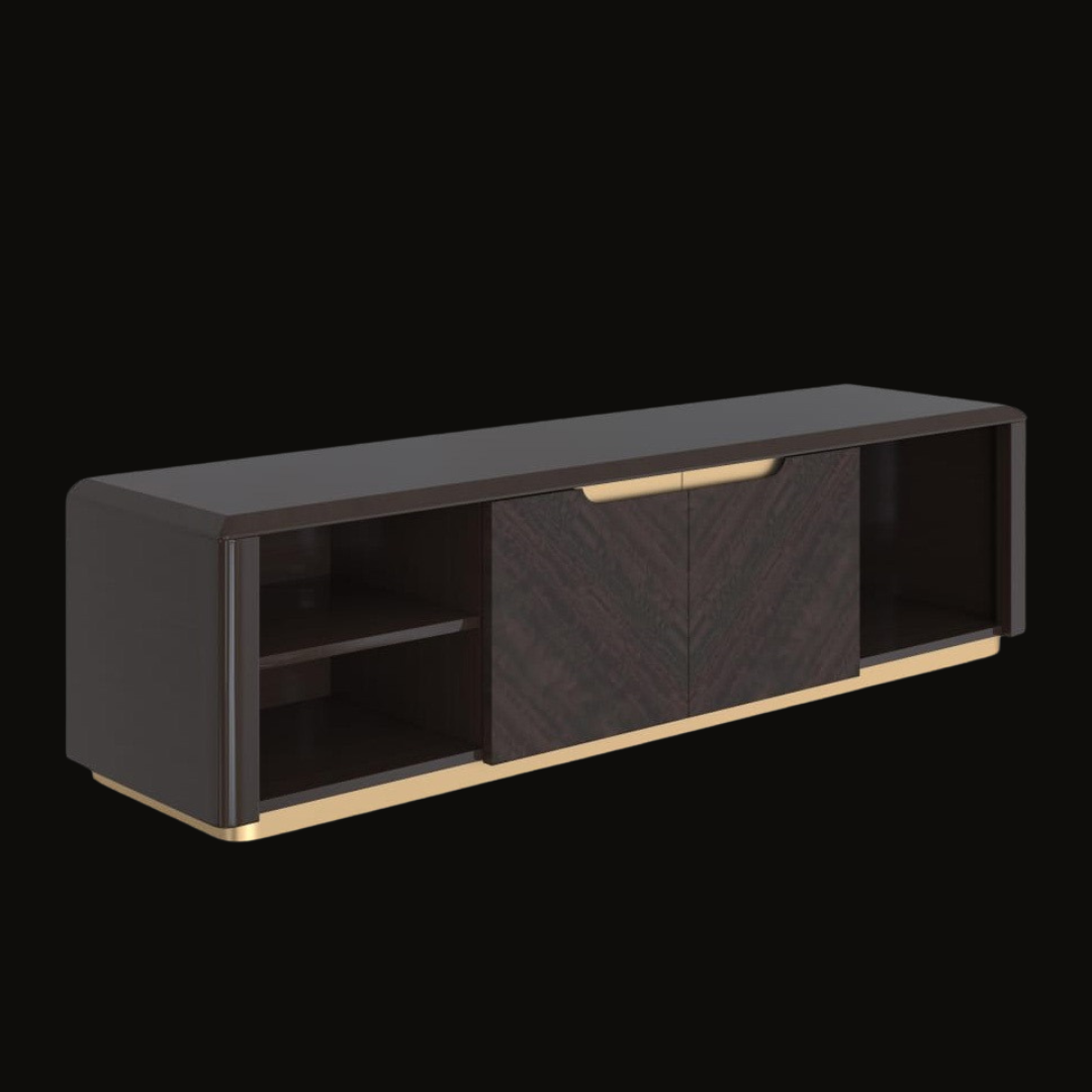 Modern Dark Wood TV Console with Gold Accents